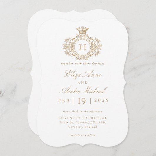 Goud en Wit Elegant Monogram Kaart (Voorkant / Achterkant)