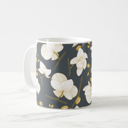Goud en wit elegant orchid floral modern grijs koffiemok (Voorkant links)