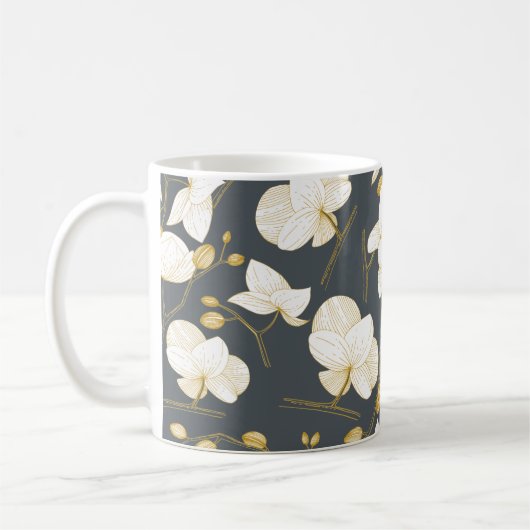 Goud en wit elegant orchid floral modern grijs koffiemok (Links)