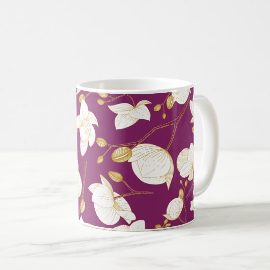 Goud en wit elegant orchidee, modern koffiemok (Voorkant rechts)