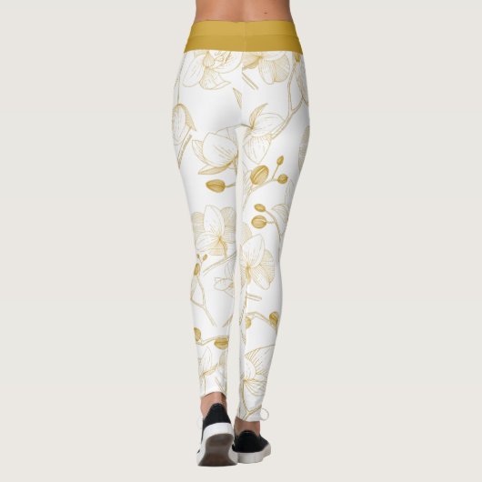 Goud en wit elegant orchidee, modern leggings (Achterkant)
