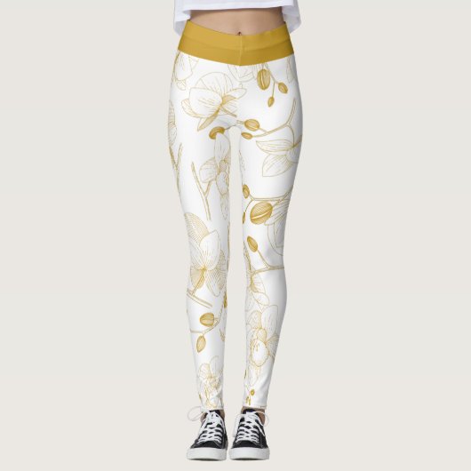 Goud en wit elegant orchidee, modern leggings (Voorkant)