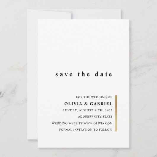 Goud en wit. Elegant simpele typografie bruiloft Save The Date (Voorkant)