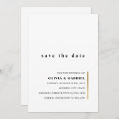Goud en wit. Elegant simpele typografie bruiloft Save The Date (Voorkant / Achterkant)