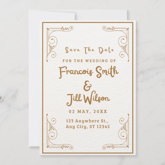 Goud en wit elegant sparen de Datum Uitnodiging (Voorkant)