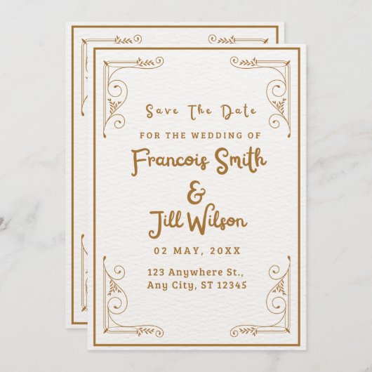 Goud en wit elegant sparen de Datum Uitnodiging (Voorkant / Achterkant)