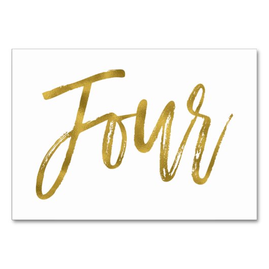 Goud en Wit Elegante Tafel Nummer Vier Kaart (Voorkant)