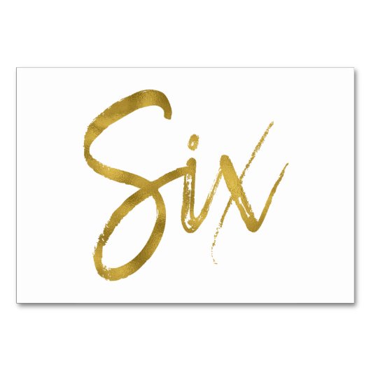 Goud en Wit Elegante Tafel Nummer Zes Kaart (Voorkant)
