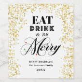 Goud en wit eten Drink en zijn vrolijke vakantie Wijn Etiket (Enkel label)