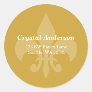 Goud en wit Fleur-De-Lis Aangepast adreslabel Ronde Sticker