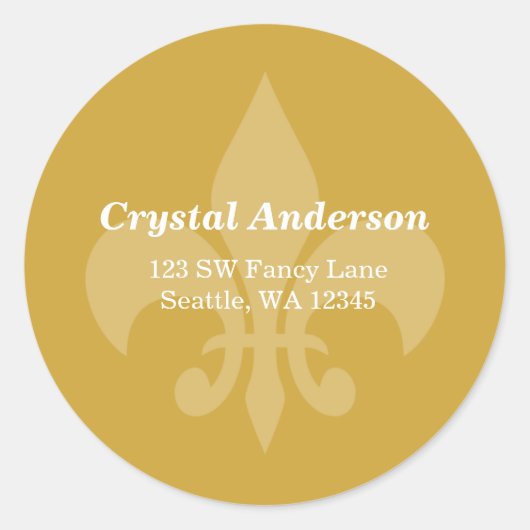Goud en wit Fleur-De-Lis Aangepast adreslabel Ronde Sticker (Voorkant)