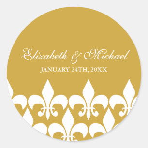 Goud en wit Fleur de Lis Bruiloft Favor Label