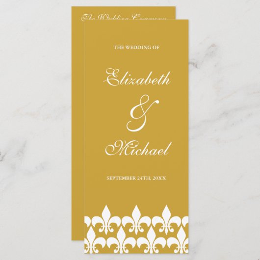 Goud en Wit Fleur de Lis Wedding Programma Programmakaart (Voorkant / Achterkant)