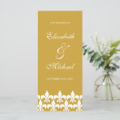 Goud en Wit Fleur de Lis Wedding Programma Programmakaart (Staand voorkant)