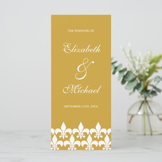 Goud en Wit Fleur de Lis Wedding Programma Programmakaart (Staand voorkant)