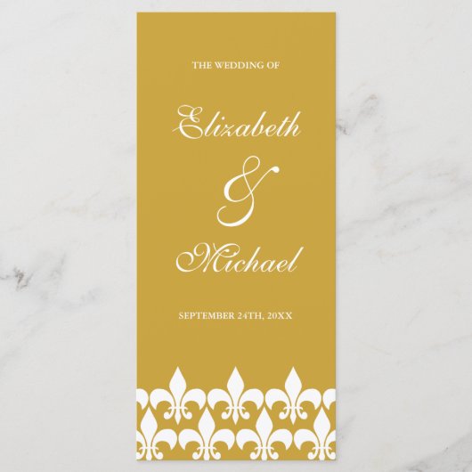 Goud en Wit Fleur de Lis Wedding Programma Programmakaart (Voorkant)