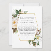Goud en wit Floral Wedding Reduced Guest List Aankondiging (Voorkant)