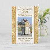 Goud en Wit Foto 50e Jubileum Uitnodigingen (Staand voorkant)