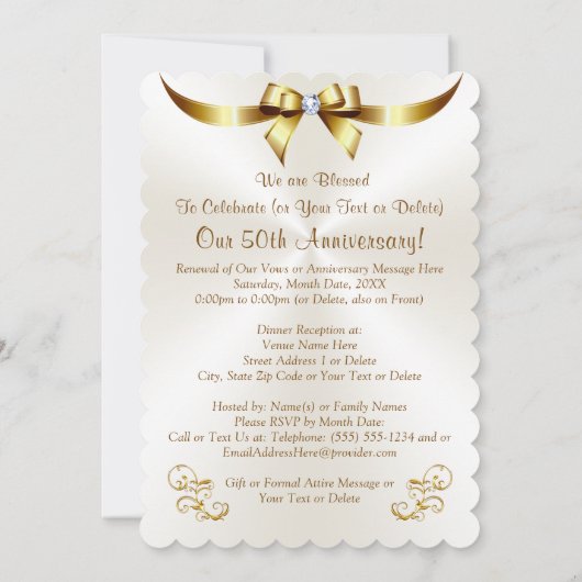Goud en Wit Foto 50e Verjaardags Uitnodigingen (Achterkant)