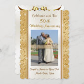 Goud en Wit Foto 50e Verjaardags Uitnodigingen (Voorkant / Achterkant)