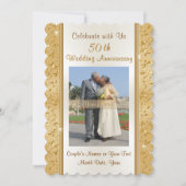 Goud en Wit Foto 50e Verjaardags Uitnodigingen (Voorkant)