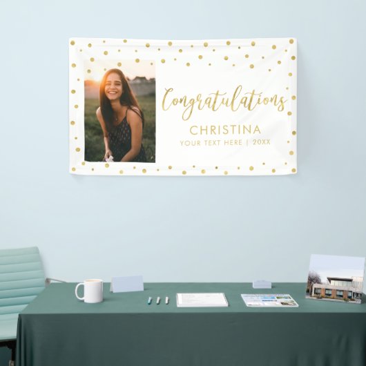 Goud en wit | Gefeliciteerd Afstuderen Foto Spandoek (Beurs)