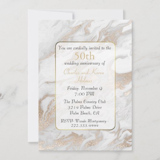 Goud en wit gemarmerd Jubileum Kaart (Voorkant)