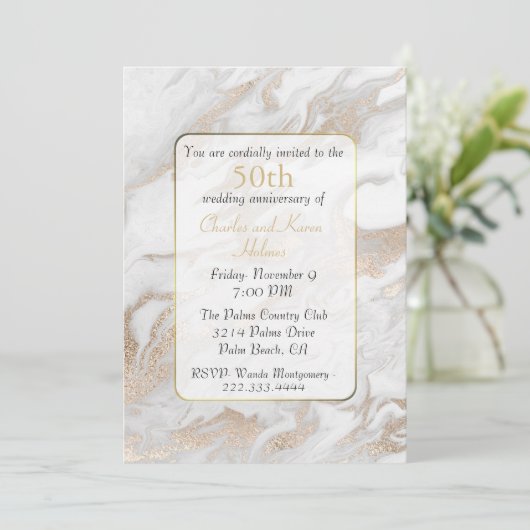 Goud en wit gemarmerd Jubileum Kaart (Staand voorkant)