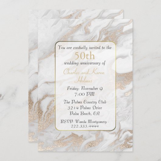 Goud en wit gemarmerd Jubileum Kaart (Voorkant / Achterkant)