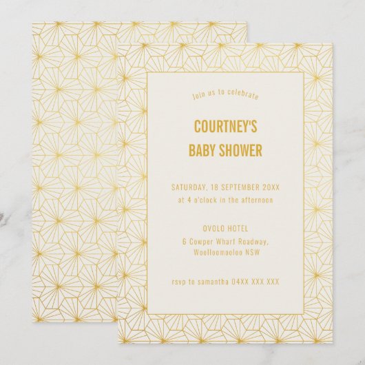 Goud en wit geometrisch Art Deco Baby shower Kaart (Voorkant / Achterkant)