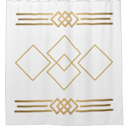 Goud en Wit Geometrisch Douchegordijn