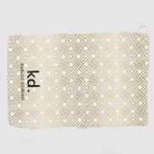 Goud en wit geometrisch patroon monogram golfhanddoek (Horizontaal)