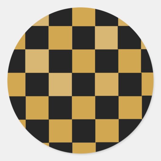 Goud en wit geruit ronde sticker (Voorkant)