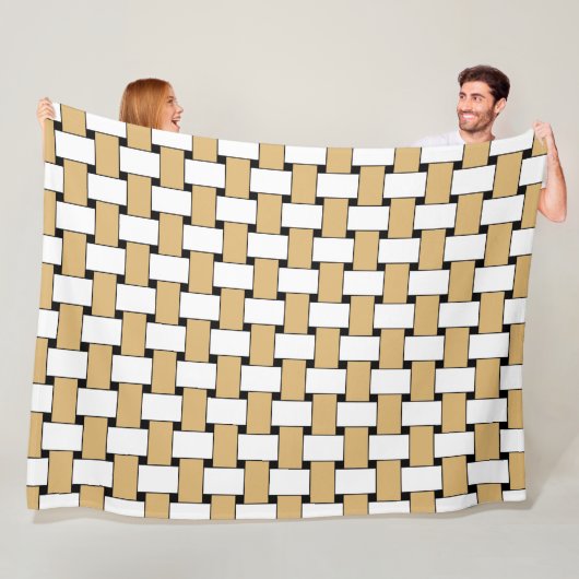 Goud en wit geweven geometrisch patroon fleece deken (In situ)