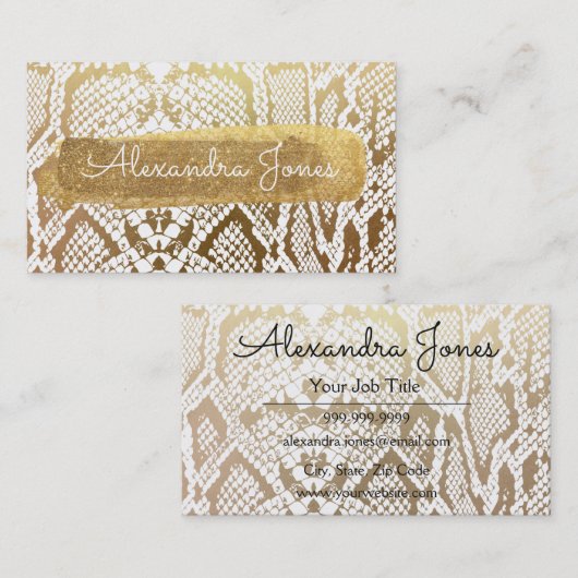 Goud en Wit Glitter en Sparkle Snake Skin Visitekaartje (Voorkant / Achterkant)