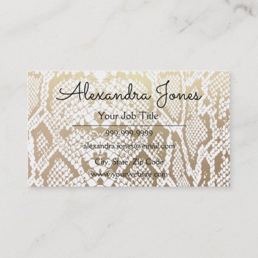 Goud en Wit Glitter en Sparkle Snake Skin Visitekaartje (Achterkant)