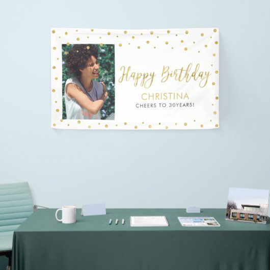 Goud en wit | Happy Birthday Photo Banner (Beurs)