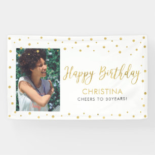 Goud en wit   Happy Birthday Photo Banner