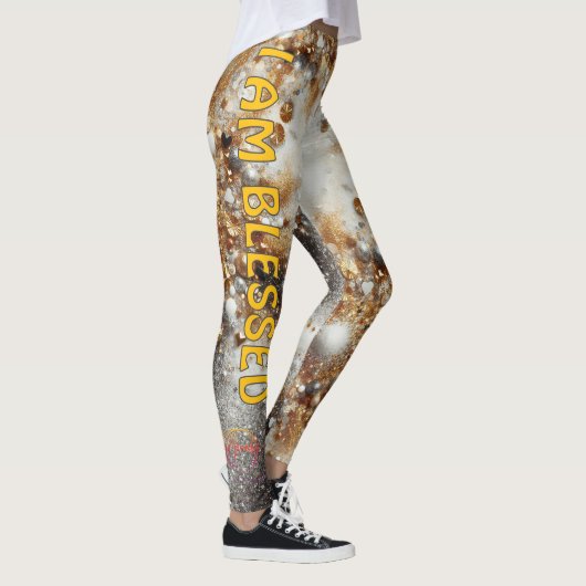 goud en wit "Ik ben gezegend" Leggings (Rechts)