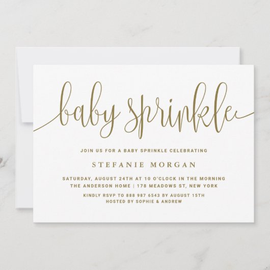 Goud en Wit  Kalligrafie Baby Sprinkle Kaart (Voorkant)