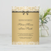 Goud en wit kanten bruiloft kaart (Staand voorkant)