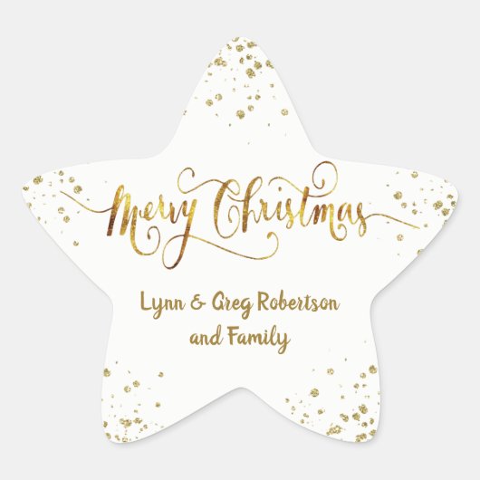 Goud en wit kerststerkers ster sticker (Voorkant)