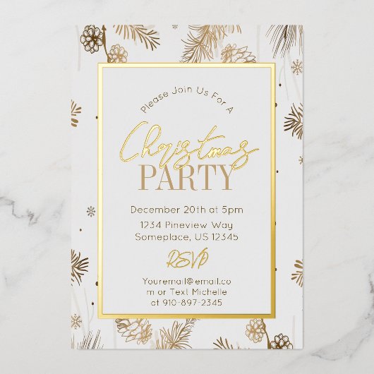 Goud en wit kersttentje botanisch folie uitnodiging (Voorkant)