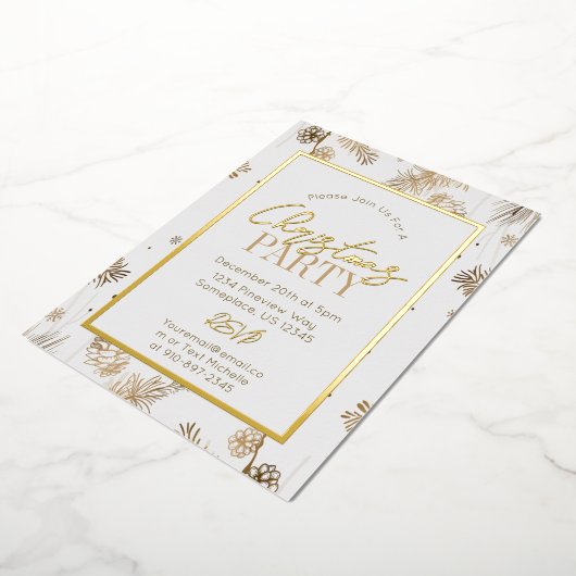 Goud en wit kersttentje botanisch folie uitnodiging (Gedraaid)