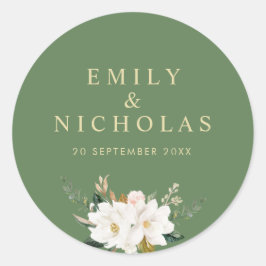 Goud en wit Magnolia bloemenbruiloft Ronde Sticker