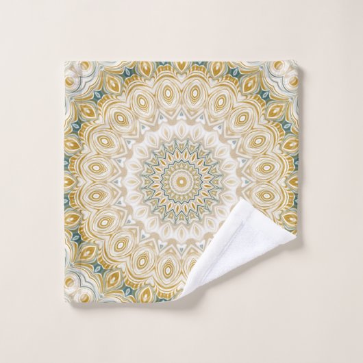 Goud en wit mandala patroon met Blauwgroen accente Bad Handdoek (Wasdoekje)