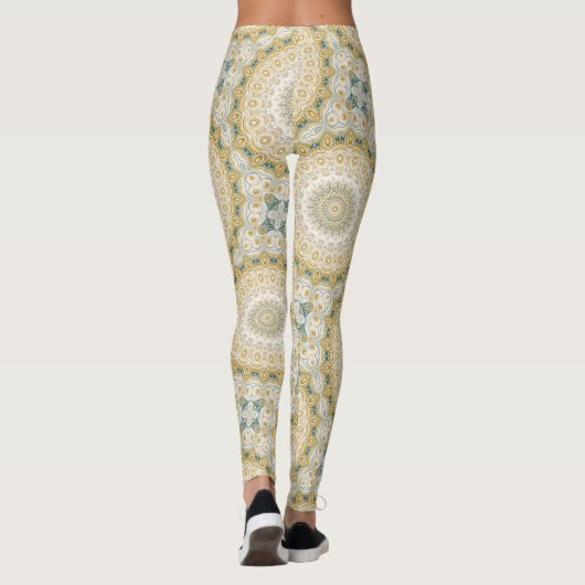 Goud en wit mandala patroon met Blauwgroen accente Leggings (Achterkant)
