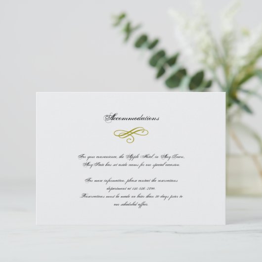Goud en wit Marabou Feather Wedding Insert Informatiekaartje (Staand voorkant)
