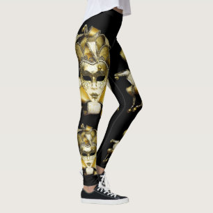 Goud en wit Mardi Gras Mask Leggings