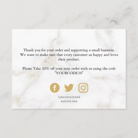 Goud en wit marmer-effect, bedankt de klant informatiekaartje (Achterkant)